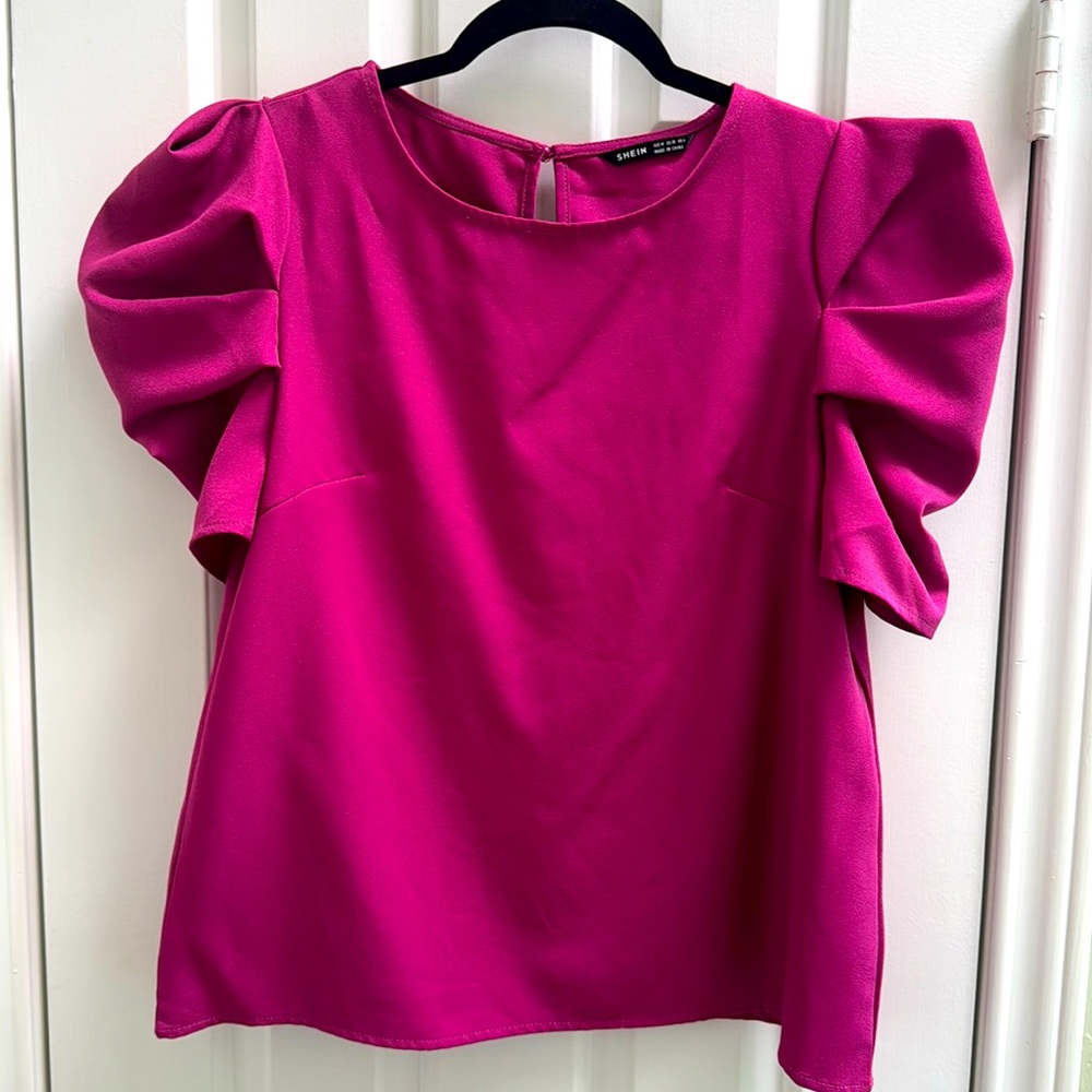 Magenta Puff Sleeve Blouse